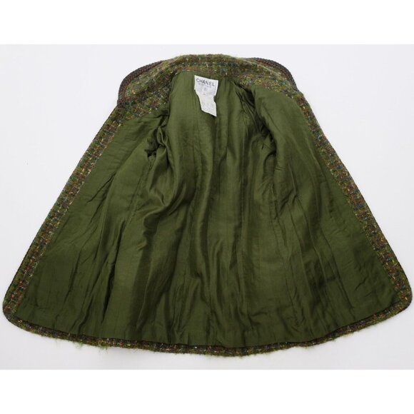 Chanel 1990 long jacket green tweed 40 US 8 vintage open front - Picture 8 of 8